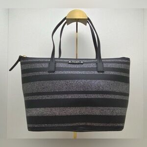 Kate Spade Black and Silver Glitter Stripe Tote